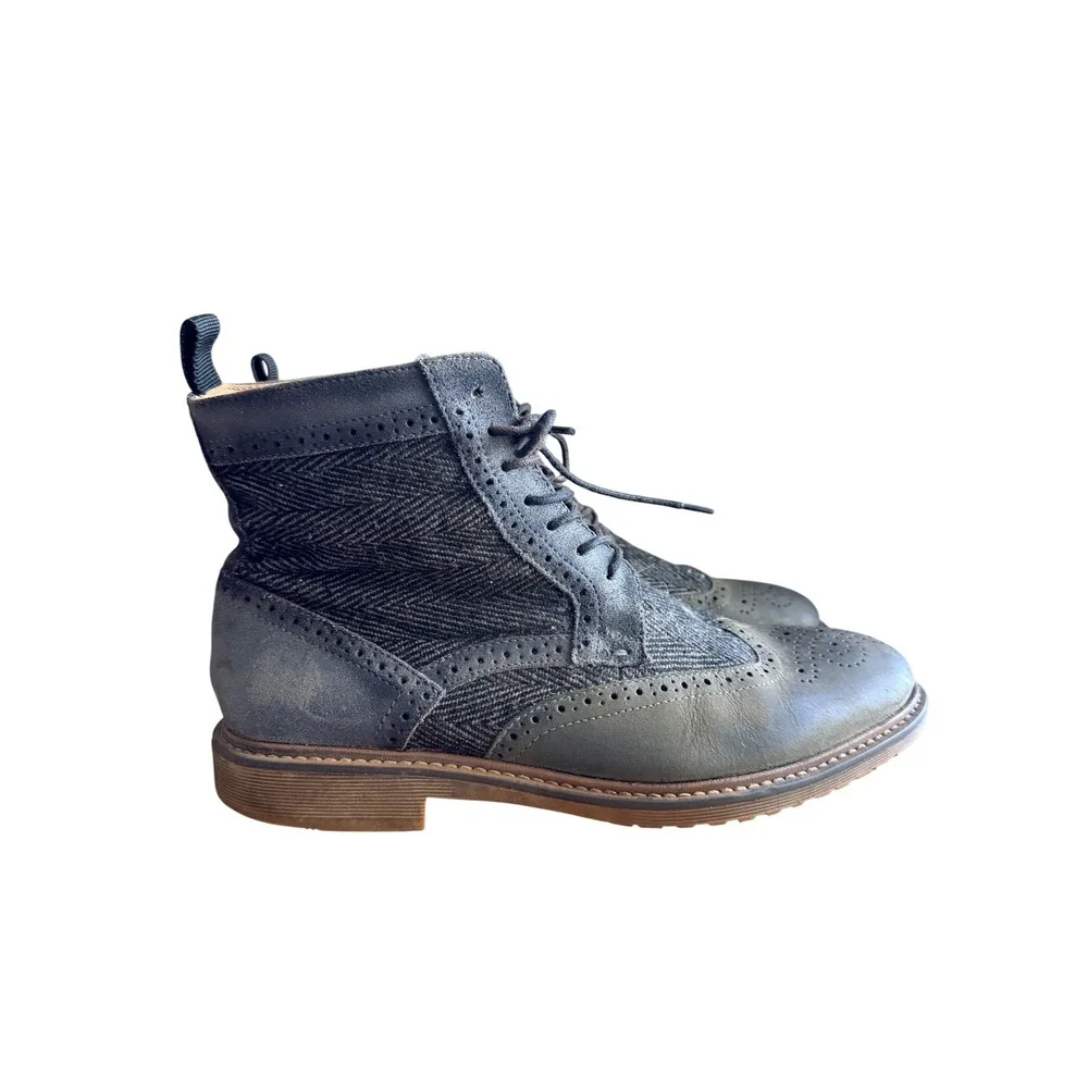 Steve Madden Boots Mens 9.5 SIFTT Gray Wingtip Herringbone Leather EUC